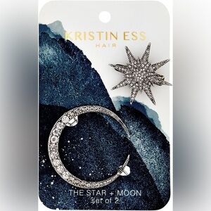 Kristin Ess Crystal Crescent Moon & Star Hair Clips